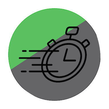 Ein Stoppuhr-Symbol mit senkrechten Strichen, welche eine schnelle Montage sybolisiert