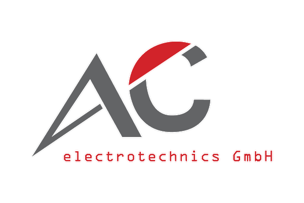 Das Logo zeigt die Buchstaben "AC" in Grau und Rot, kombiniert mit dem Schriftzug "electrotechnics GmbH" in roter Schrift darunter.
